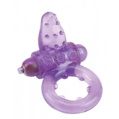 Фиолетовое эрекционное кольцо с вибрацией и рельефным язычком NUBBY CLITORAL PROBE COCKRING